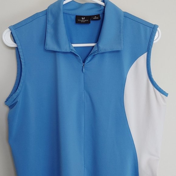 Vuarnet Sport Shirt Women's Size M Blue and White Sleeveless Collared Golf Shirt - Picture 2 of 7